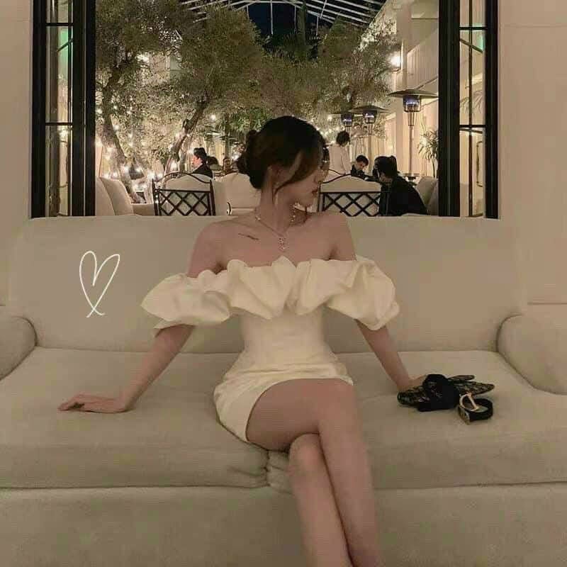 Váy trễ vai bèo nhún sang chảnh TABISHOP Đầm nữ màu đen trắng hở vai sexy thích hợp đi dự tiệc, đi chơi