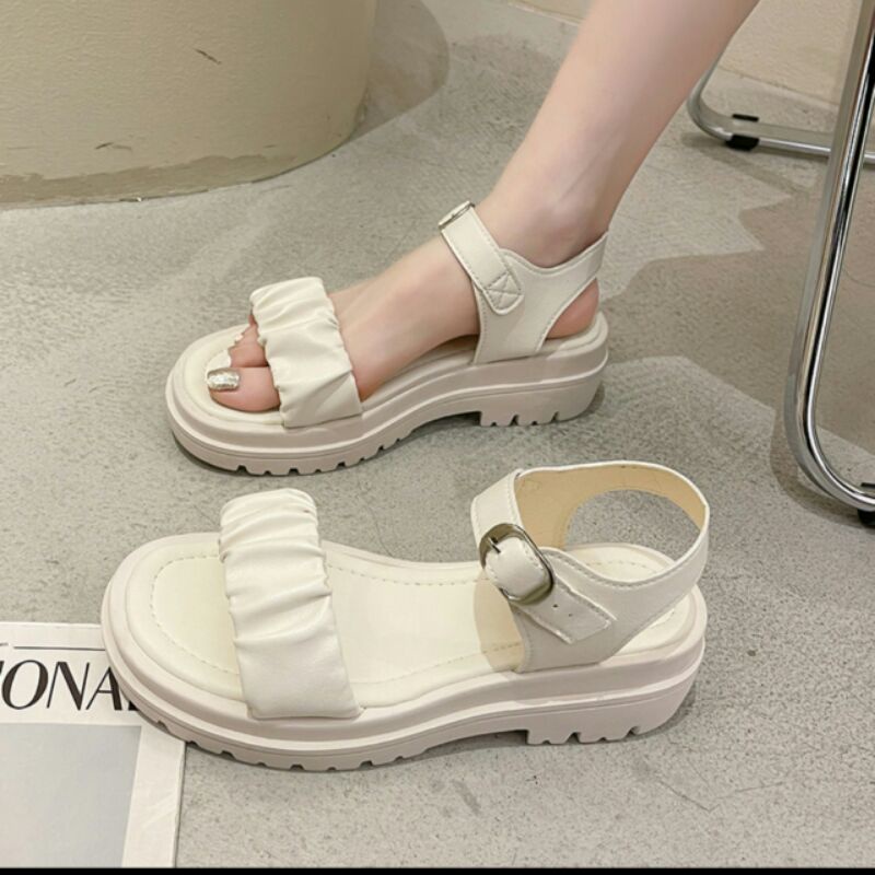 Dép Nữ Quai Hậu Nhún Ngang Đế PU Siêu Nhẹ Cao 5P Cực Êm Sang Chảnh Cá Tính