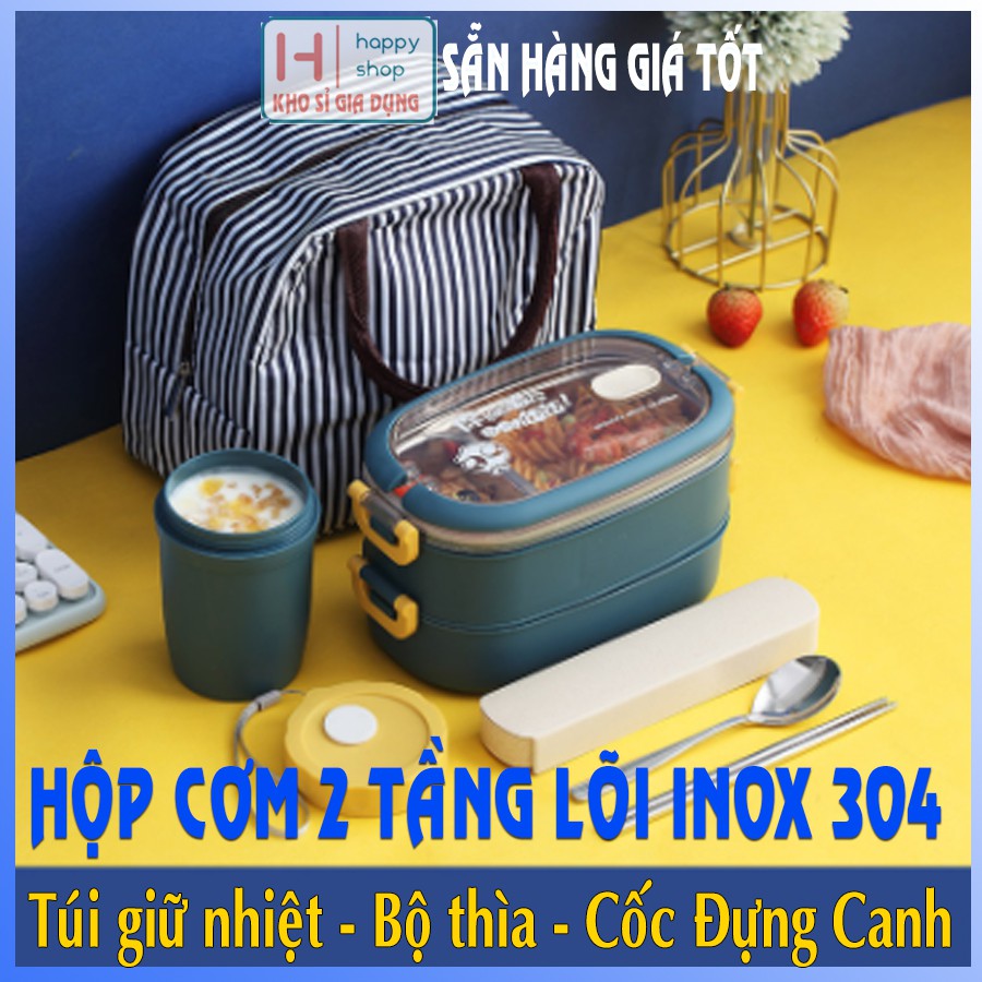 Ảnh Thật| Hộp Cơm 2 Tầng Lõi INOX giữ nhiệt | Hộp đựng canh giữ nhiệt | happyshop888