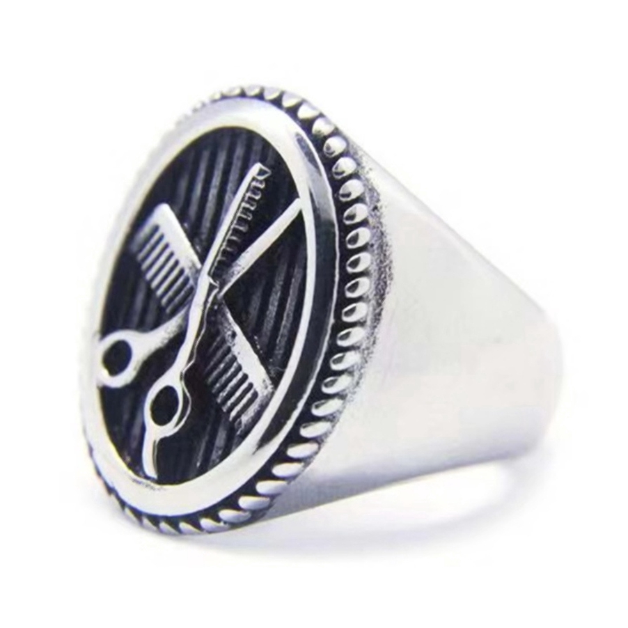 Nhẫn họa tiết dụng cụ cắt tóc làm bằng inox 316l