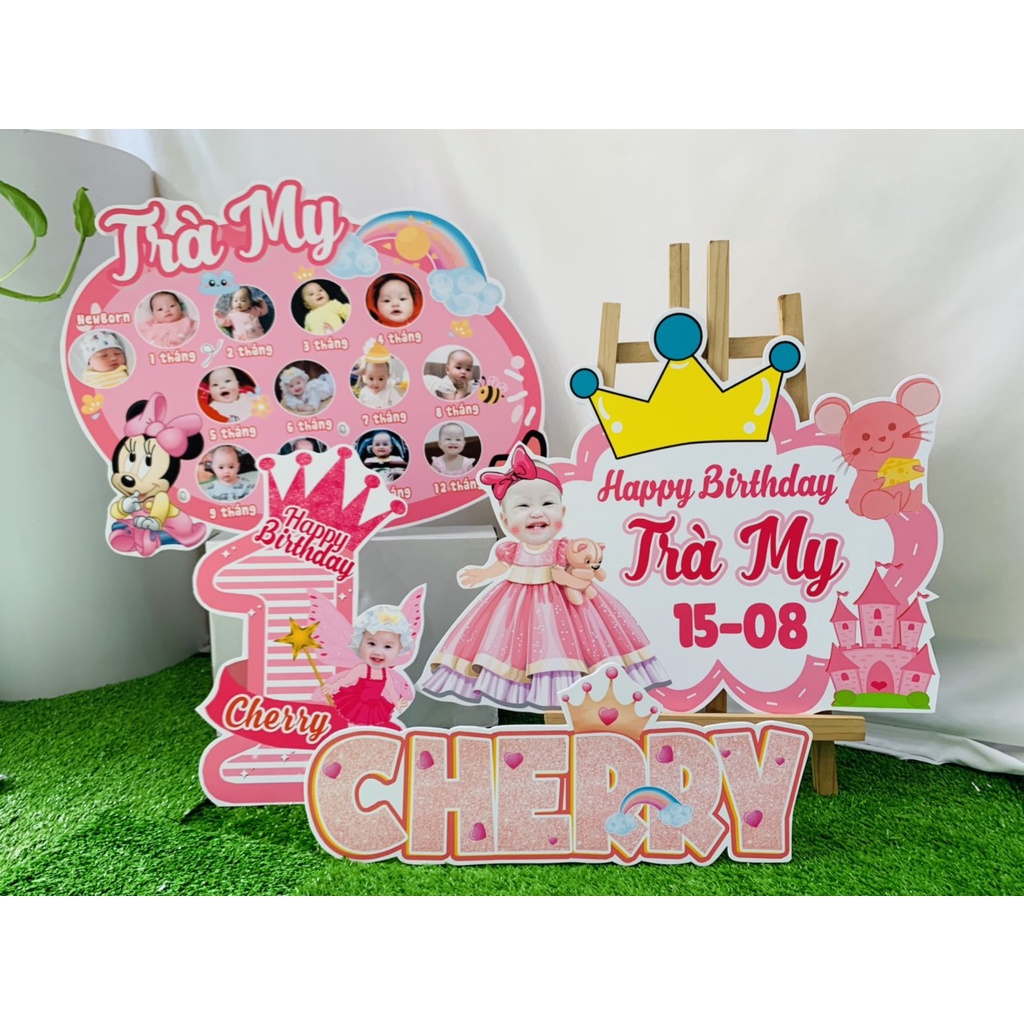 ⚡️Flash Sale⚡️ SET Chibi sinh nhật bé gái _FREE THIẾT KẾ THEO CHỦ ĐỀ_Tặng 1 Hashtag cầm tay