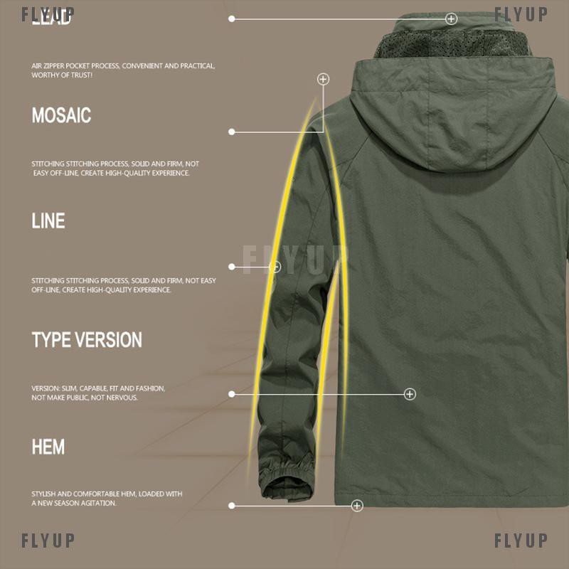 「FLYUP」Mens Windproof Waterproof Jacket Outdoor Hiking Hooded Rain Mac Coat Outwear