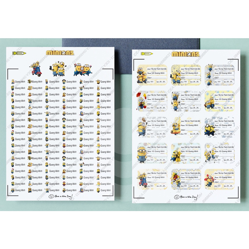 COMBO 108 STICKER + 45 NHÃN VỞ IN TÊN BÉ THEO YÊU CẦU (CẮT SẴN)