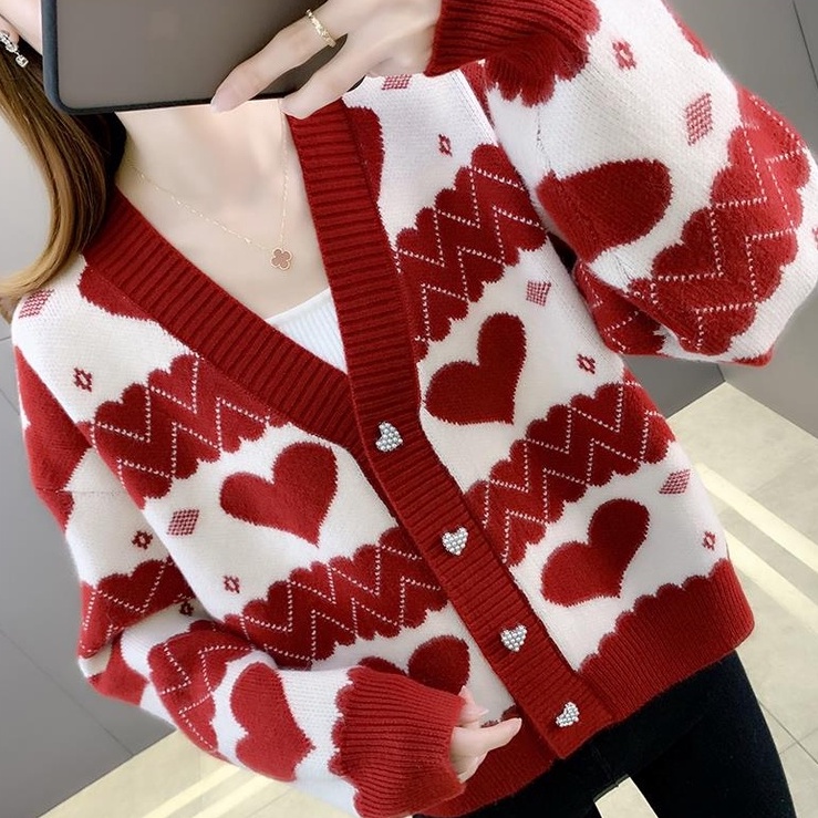 【ZHELIHANGFEI】Áo Cardigan Dệt Kim Tay Dài Cổ Chữ V Dáng Rộng Lưng Cao Dễ Phối Đồ