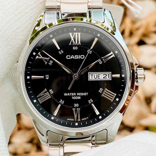 Đồng hồ kim nam dây thép Casio MTP 1384D mặt đen thanh lịch