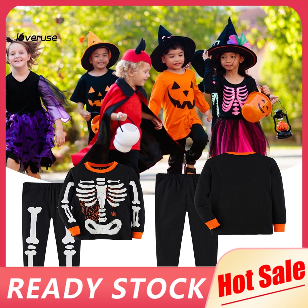1 Bộ Đồ Ngủ Tay Dài In Hình Halloween Kèm Quần Cho Bé