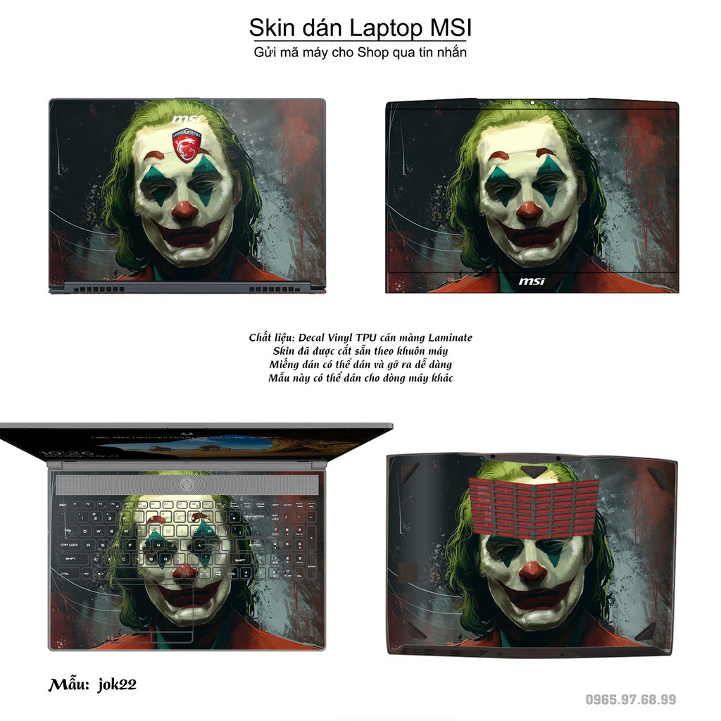 Skin dán Laptop MSI in hình Joker _nhiều mẫu 3 (inbox mã máy cho Shop)