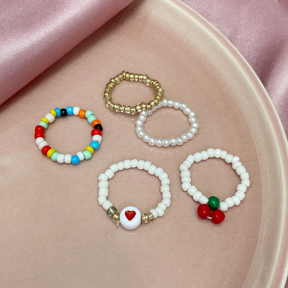 Set nhẫn đeo tay đính ngọc trai nhân tạo xinh xắn nhiều màu