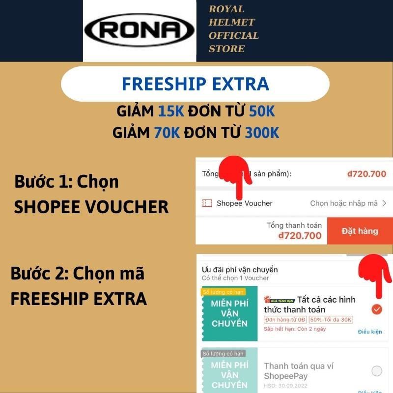 Mũ bảo hiểm 3/4 RONA màu đen bóng chính hãng, bảo hành 12 tháng, freeship toàn quốc