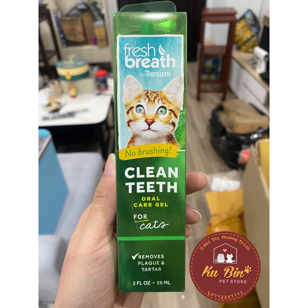 ￼Gel vệ sinh răng miệng đánh bay mảng bám &amp; hôi miệng cho Mèo - TropiClean Fresh Breath Clean Teeth Oral Care Gel