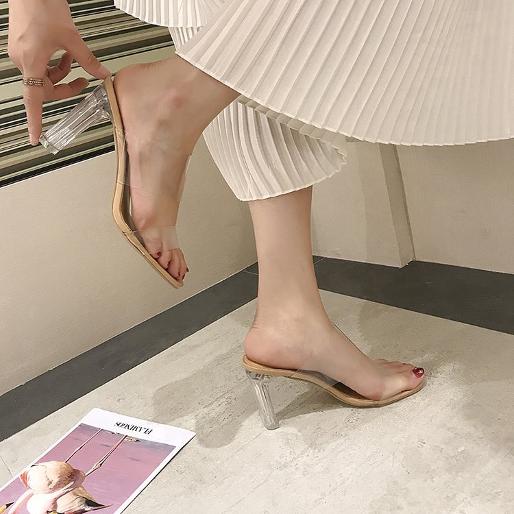 Dép Cao Gót IELGY Quai Trong Suốt Đế 7/9cm Thời Trang Cho Nữ