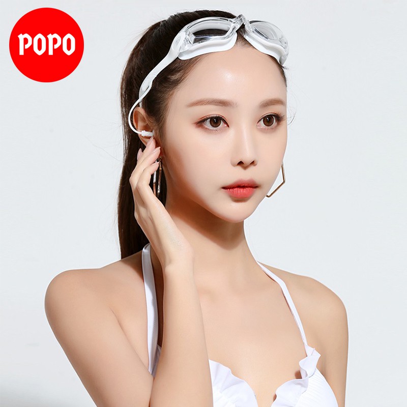 Kính bơi người lớn, kính bơi mắt trong POPO 11940T cùng nón bơi, bộ bịt tai kẹp mũi đủ phụ kiện bơi lội, thi đấu