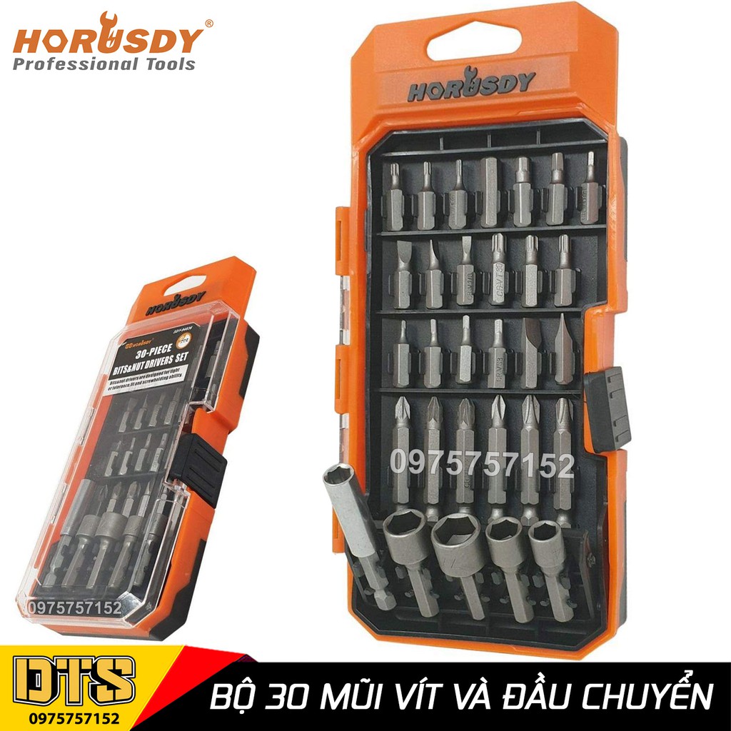 Bộ 30 chi tiết mũi vít đa năng chuôi lục giác 6.35mm HORUSDY 25mm 50mm – Đầu lục giác, hoa thị, 2 cạnh, 4 cạnh thép CR-V