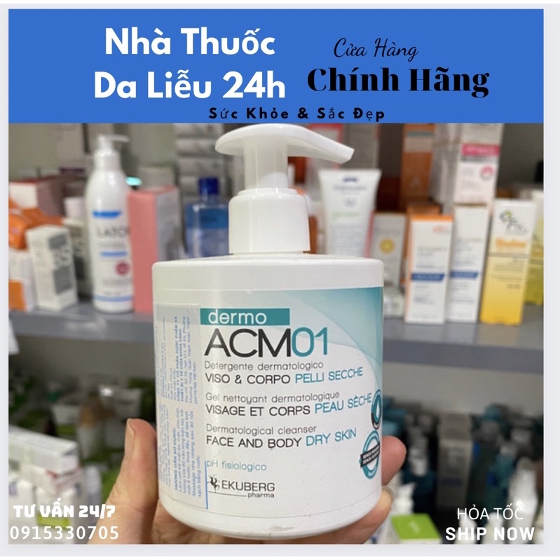 DERMO ACM01 300ml Ý Sữa rửa mặt và tắm dành cho làn da mỏng manh, nhạy cảm