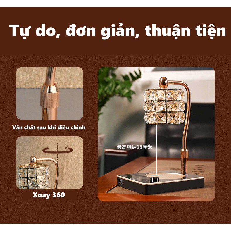 [Điều chỉnh độ cao] Đèn đốt nến thơm - Warmer Candles GU10 35W - Phong cách Châu Âu, cổng sạc USB, Đèn vàng đế đen