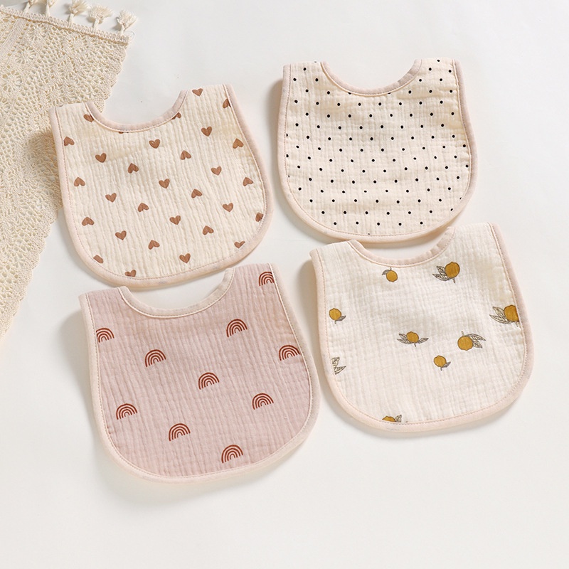 Yếm xô muslin cao cấp 6 lớp kiểu chữ U thấm hút tốt họa tiết vintage Hàn Quốc dễ thương cho bé dùng nhiều mục đích