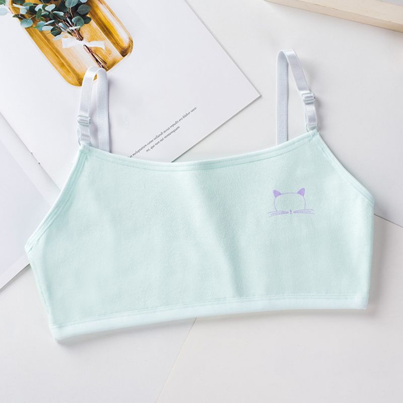 Áo Ngực Cotton Hai Lớp Màu Kẹo Ngọt In Họa Tiết Mèo Hoạt Hình Dễ Thương Dành Cho Tuổi Teen