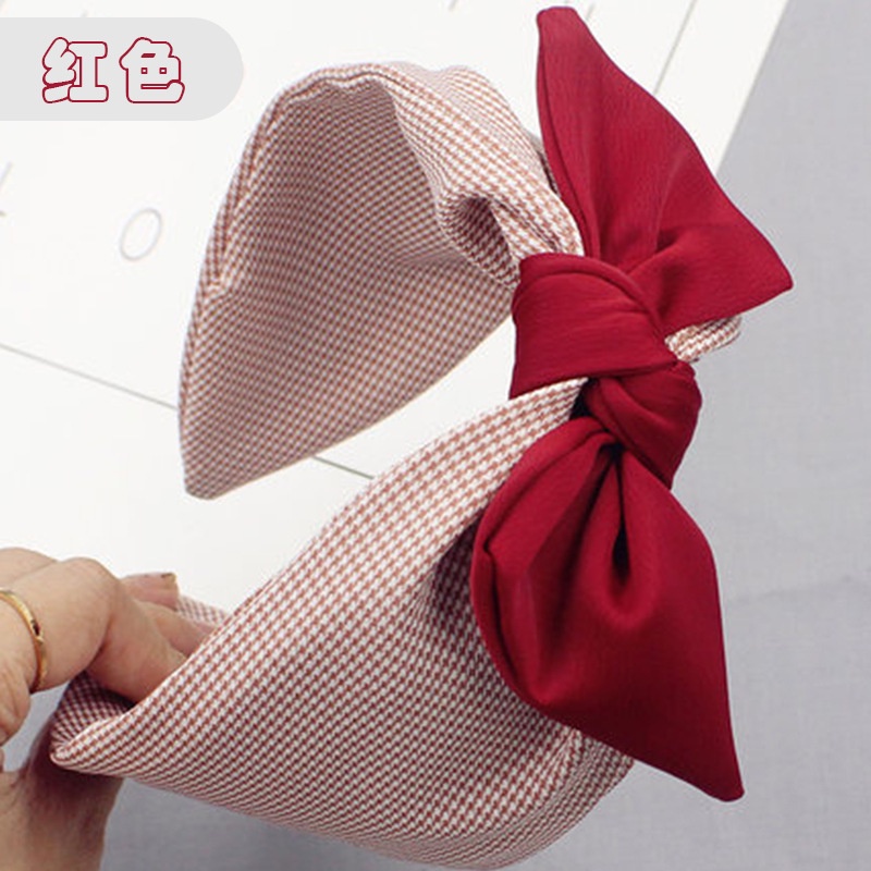 Cài tóc bản rộng thắt nơ họa tiết sọc caro phong cách hàn quốc thời trang thanh lịch cho nữ