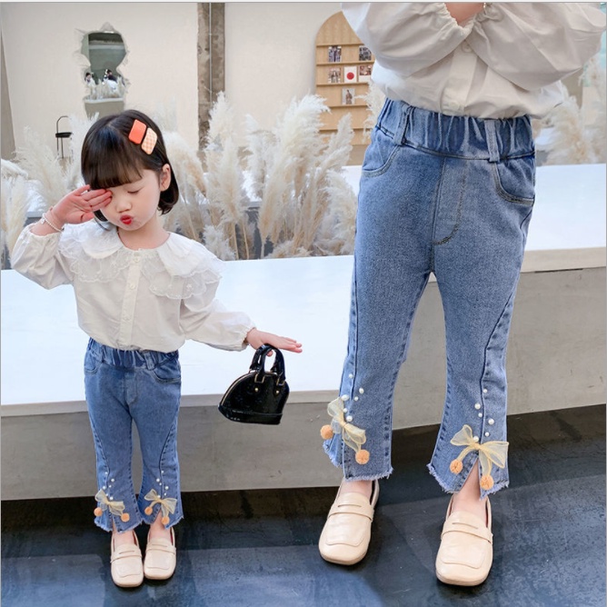 Quần Jeans thời trang ống loe gắn nơ xinh xắn cho bé gái JT02 size đại 10-35kg