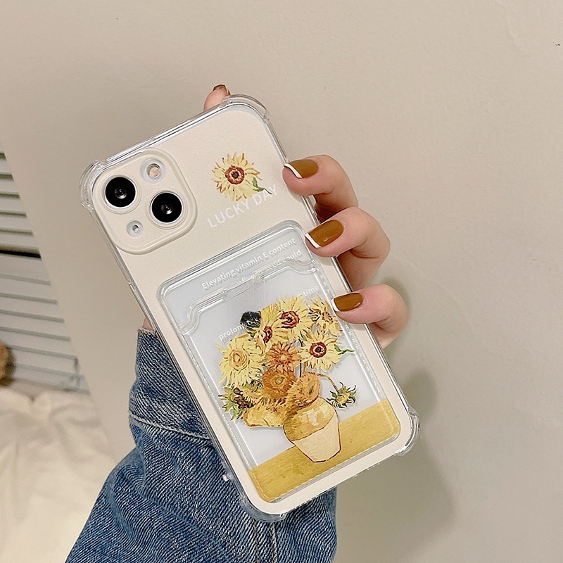 Ốp Điện Thoại Họa Tiết Hoa Hướng Dương Có Ngăn Đựng Thẻ Cho Iphone 14promax / 13mini 11 / 12pro 678Plus / xsmax / xr