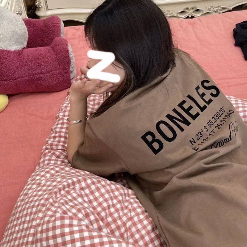 Áo thun phông logo tay nam nữ PINK tay lỡ form rộng BONELESS Unisex