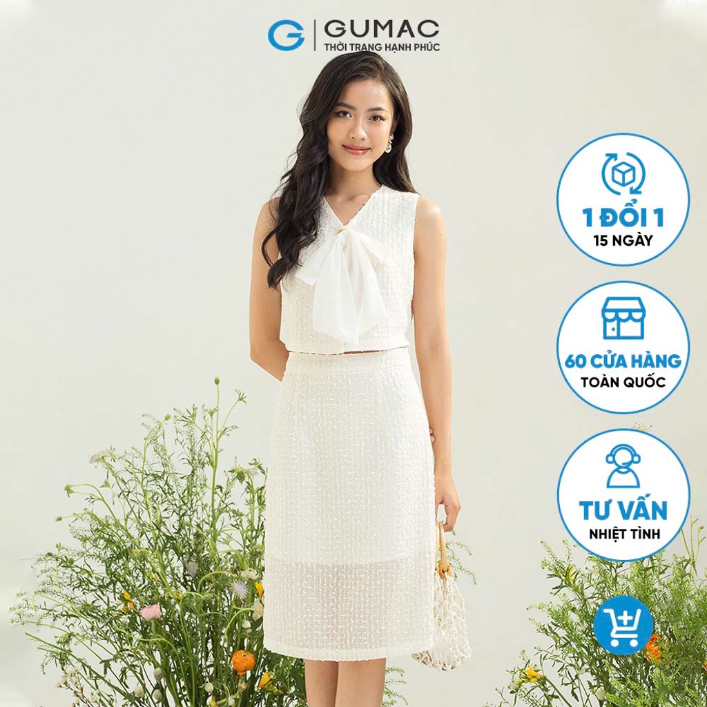 GUMAC Set rời chân váy Midi VC03048- áo Croptop AC03049 chất liệu cao cấp - màu trắng kem