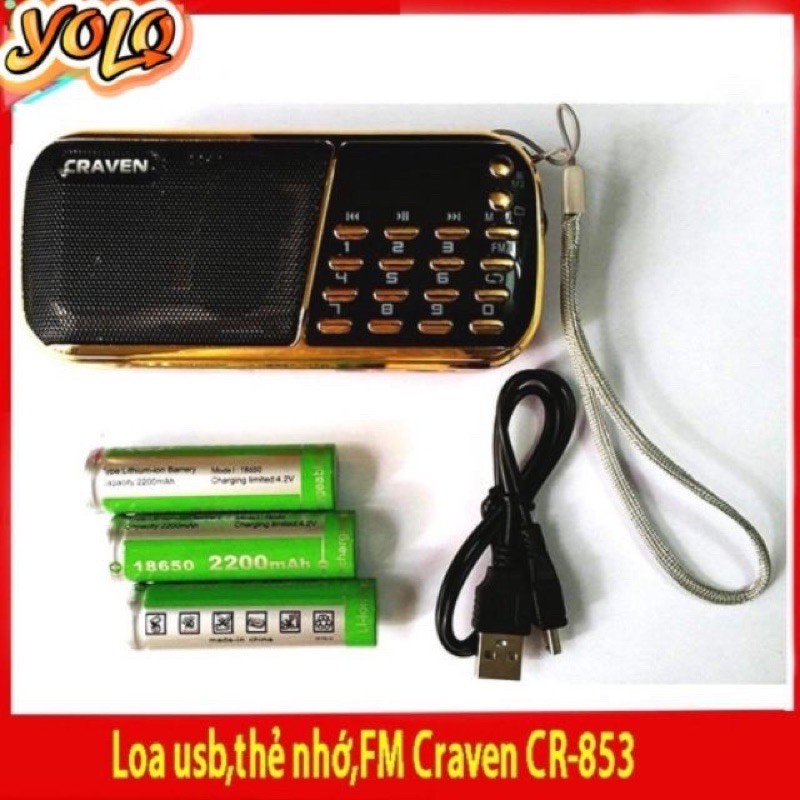 Loa nghe thẻ nhớ, USB, FM Craven CR 853 3 pin kèm thẻ nhớ và đầu đọc thẻ