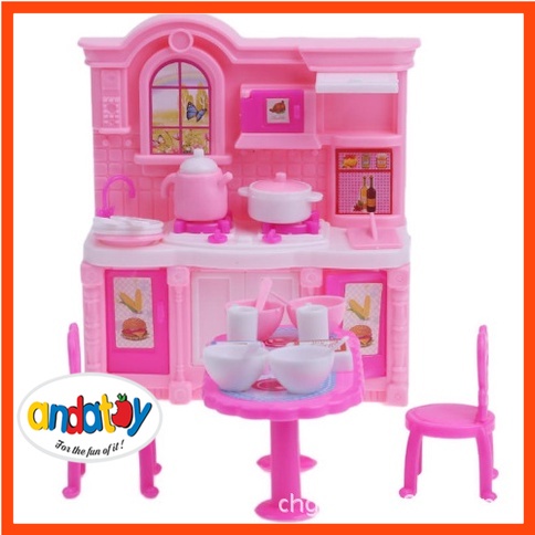 Bộ tủ và đồ dùng nhà bếp cho búp bê barbie ANDATOY AD937