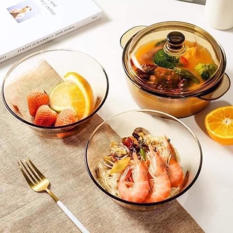 Bộ 5 món thố và bát thuỷ tinh chịu nhiệt cao dày dặn cao cấp sang trọng