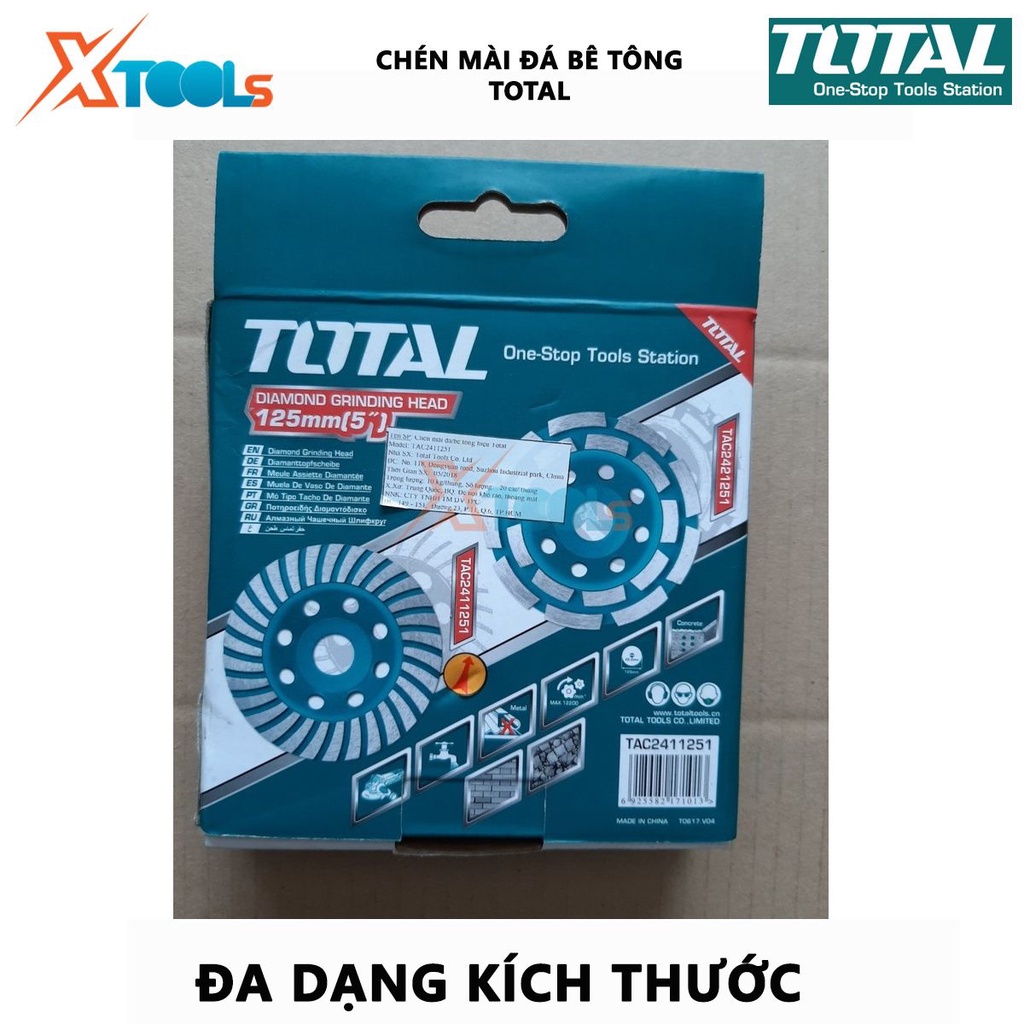 Chén mài đá bê tông TOTAL | Chén mài Đường kính: 100-150mm Độ rộng lưỡi cắt: 20mm Lỗ cốt: 22.22mm [XTOOLS]