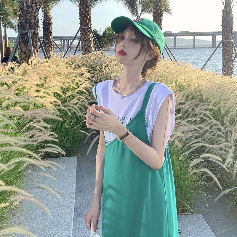 Áo thun dáng rộng sát nách/ Đầm yếm IELGY dáng dài vừa thời trang dành cho nữ