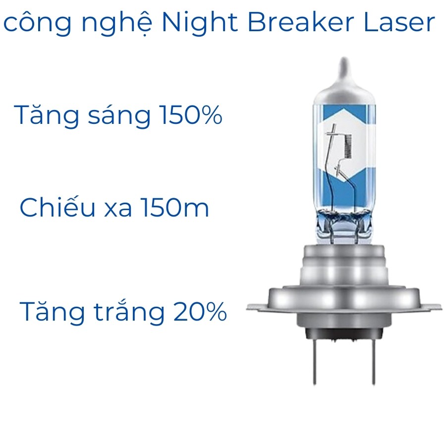 Bóng đèn Halogen Osram H7 12V 55W tăng sáng Night Breaker Laser sử dụng cho đèn pha cos ô tô xe hơi