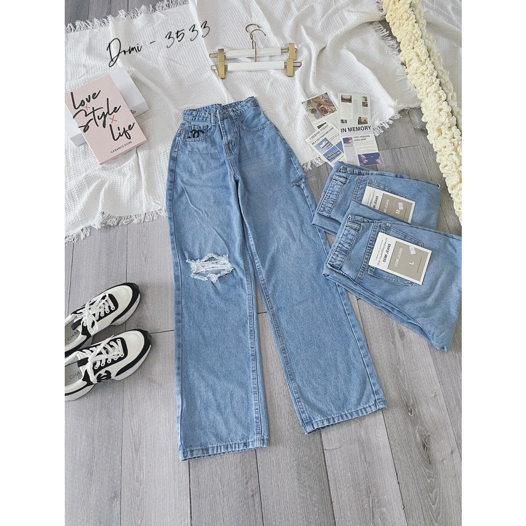 Quần Jean Rách Gối Nữ MunMunStore Quần Suông Bò Phom Rộng Chất Jean Cao Cấp 154
