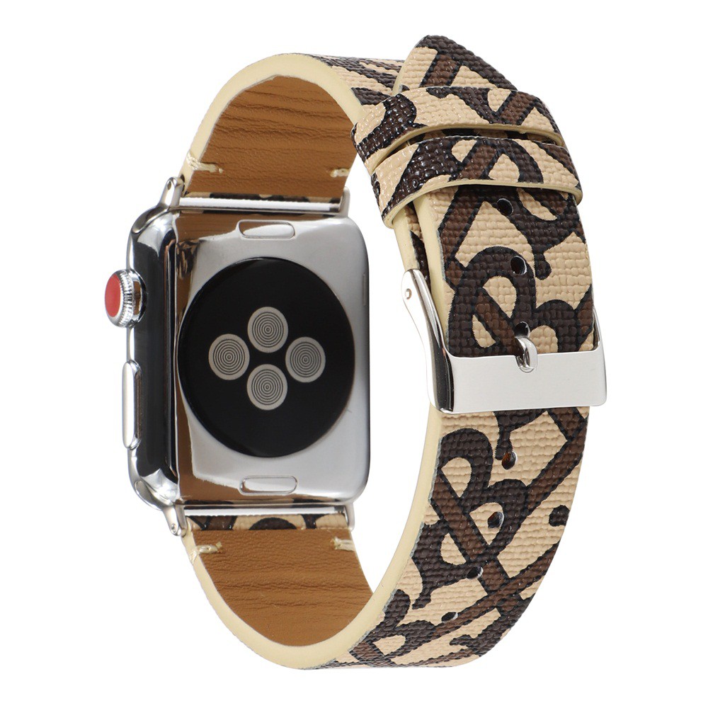 Dây Đeo Da In Hoa Không Phai Màu Cho Đồng Hồ Thông Minh Apple Watch Series 6 / 5 / 4 / 3 / 2 / 1 / Se 38mm 40mm 42mm 44mm