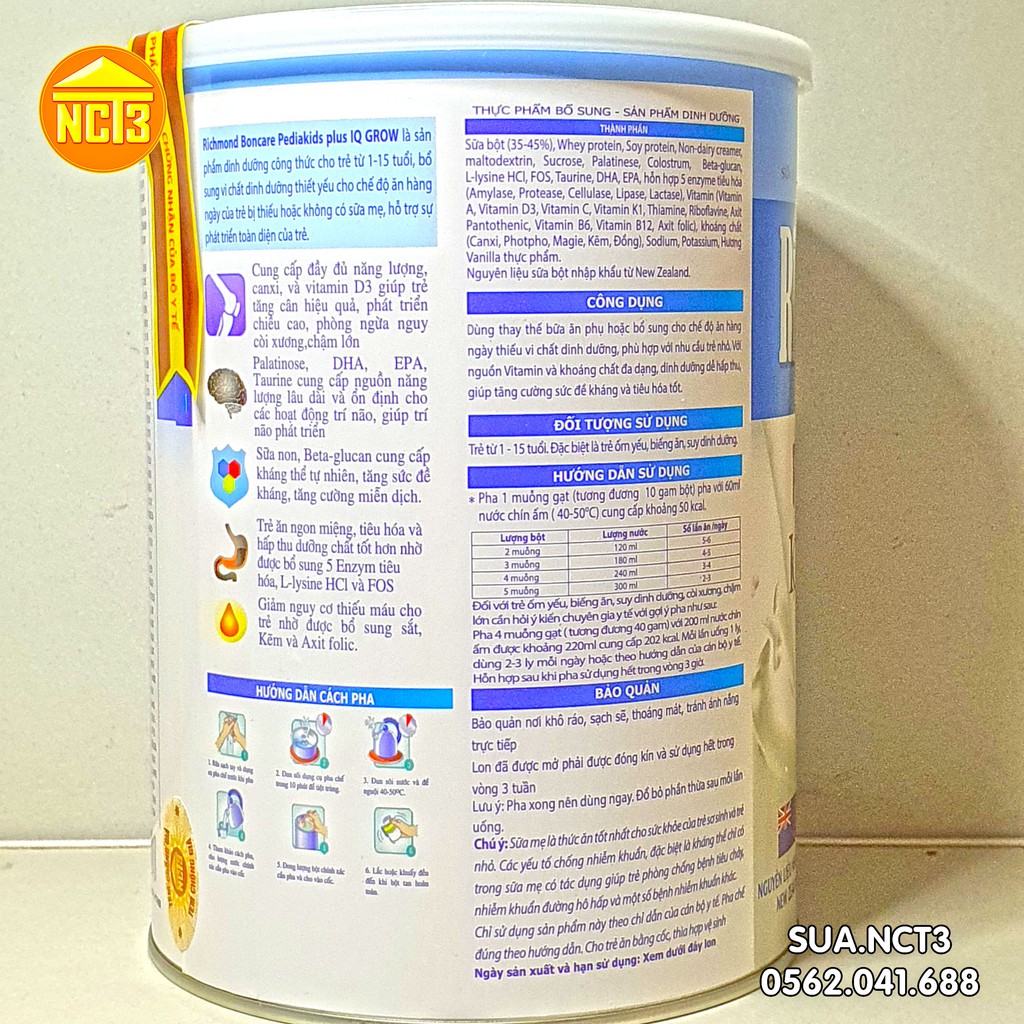 Sữa Richmond Boncare PEDIAKIDS Plus 400g  {Sản Phẩm Chính Hãng NCT3)