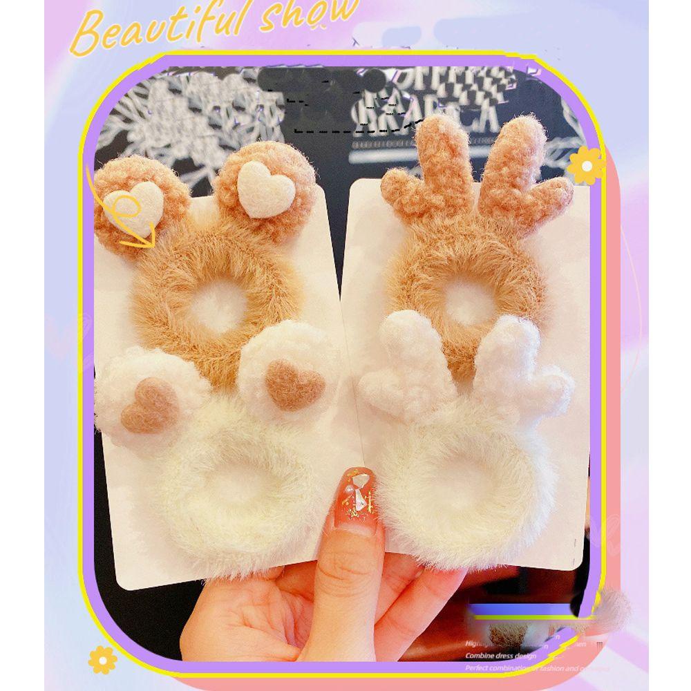 ZAIJIE24 Dây Cột Tóc Lông Thỏ Giả Có Tai Gấu Dễ Thương Cho Nữ