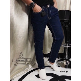 Quần Jean nam xanh trơn Quần Jean Nam Ống Côn Trơn Xanh Hàn Quốc