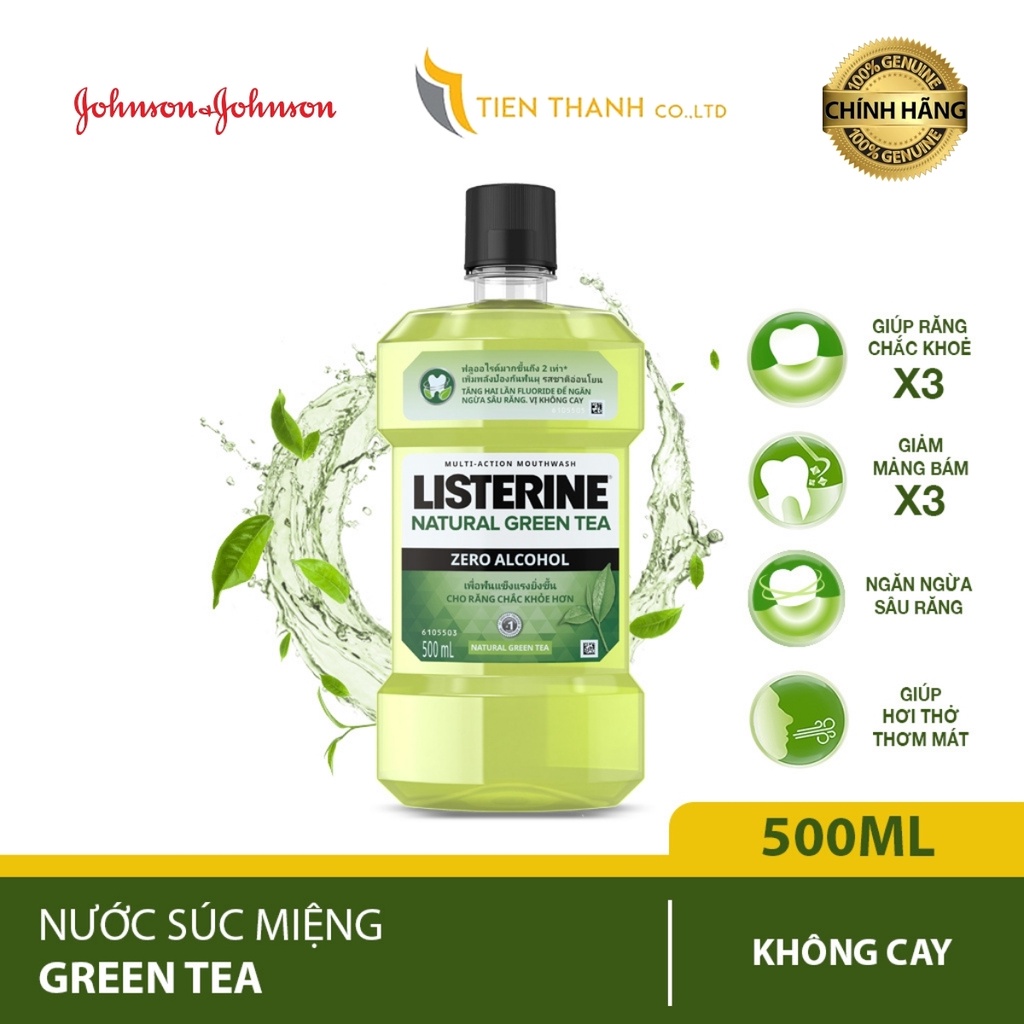 Listerine Natural Greentea diệt 99,9% vi khuẩn, mang lại hơi thở thơm mát-Hàng chính hãng.