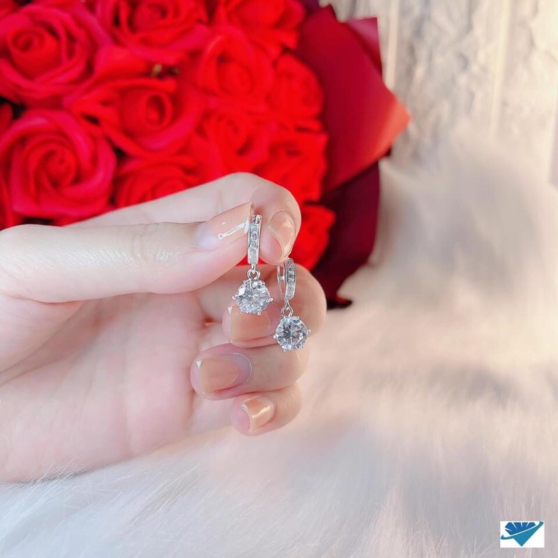 BÔNG TAI NỮ BẠC TA TREO ĐÁ CỰC XINH HÀNG LÀM KĨ