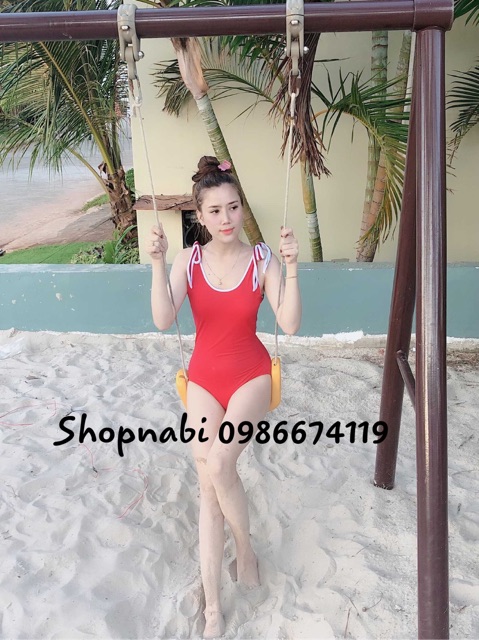 Bikini đi biển liền mảnh nơ vai dễ thương, có 4 màu