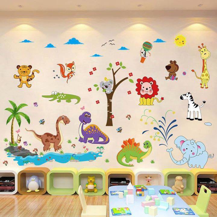 Combo 2 Tranh dán tường, giấy decal dán tường cho bé Hàn Quốc trang trí phòng bé