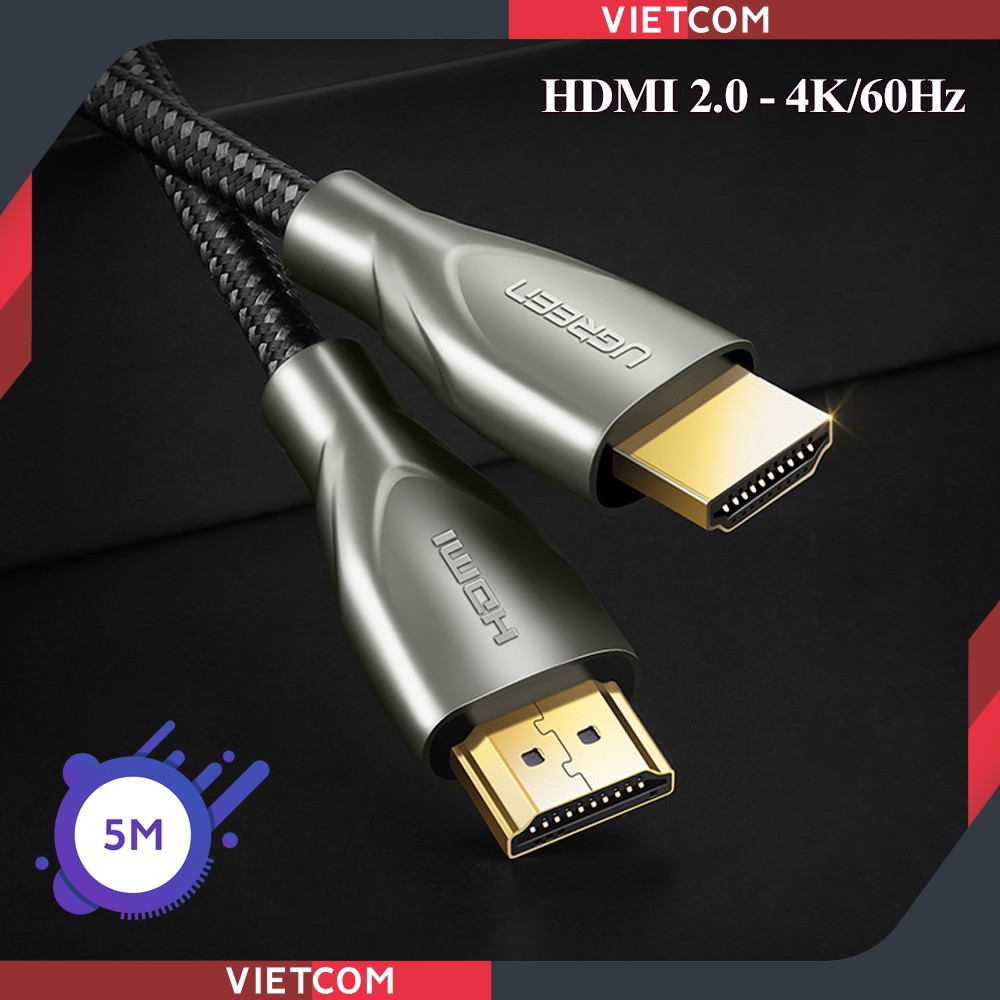 Cáp HDMI 2.0 Ugreen Carbon 5M Chuẩn 4K/60MHz  Đầu Cáp Mạ Vàng Cao Cấp - Mã 50110 - Bảo hành 18 tháng
