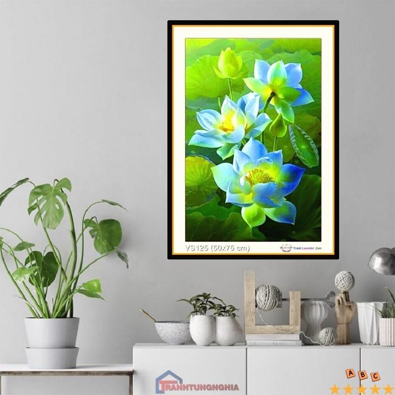 Tranh đính đá hoa sen ngát hương 75cm x 50cm