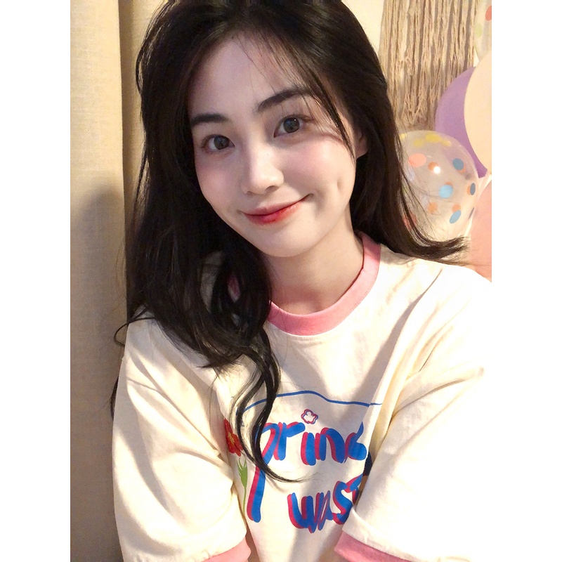 Áo Thun Tay Ngắn Cổ Tròn In Màu Tương Phản Thời Trang Hè Cá Tính Cho Nữ