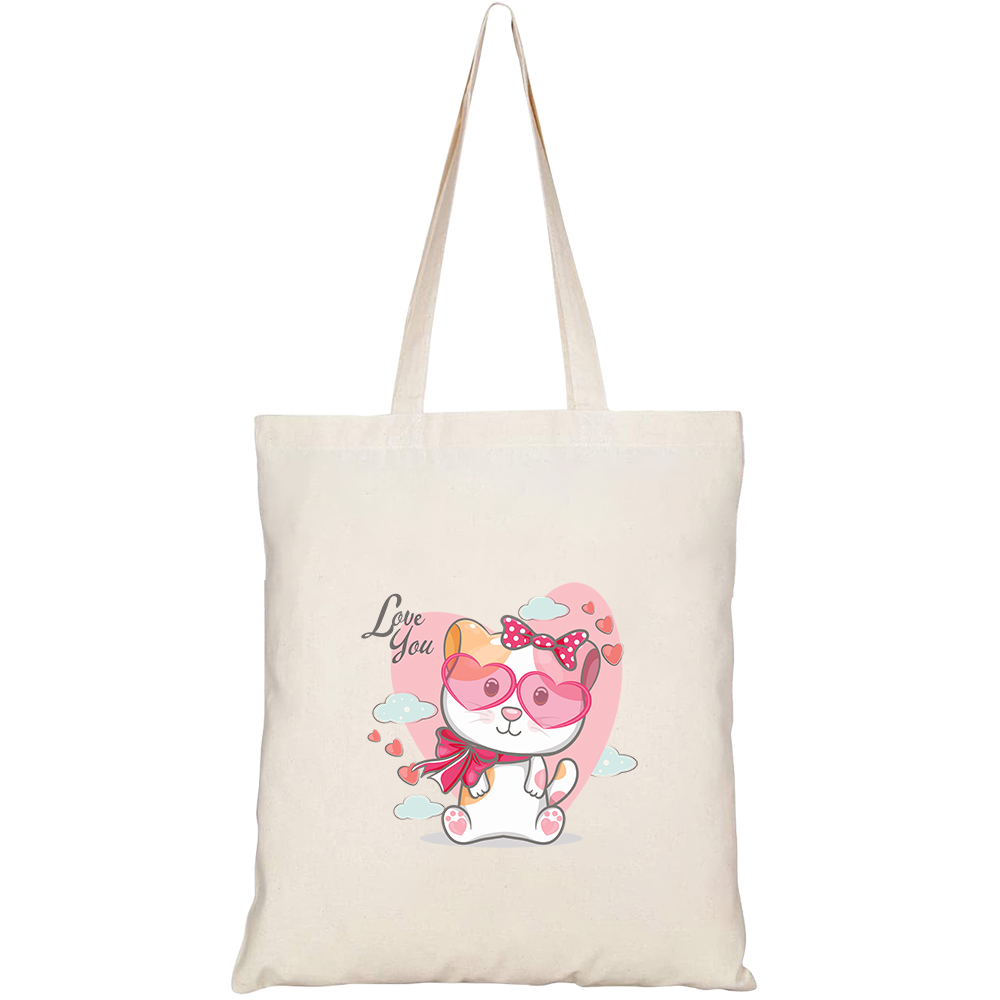 Túi vải tote canvas HTFashion in hình cute cat seamless HT93