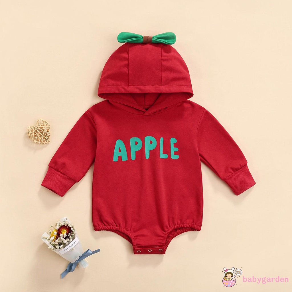 Áo liền quần tay dài có mũ in chữ Apple thời trang mùa thu cho bé 0-24 tháng tuổi