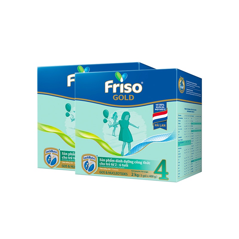 Bộ 2 Hộp Sữa Bột Friso Gold 4 Hộp Giấy 2kgx2