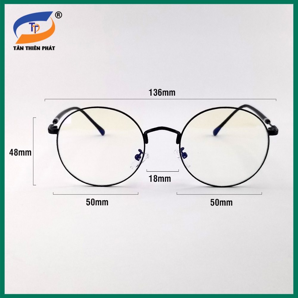 Gọng kính nam nữ mắt cận tròn kim loại 1912 màu đen, vàng, bạc. Tròng kính giả cận 0 độ chống ánh sáng xanh, chống UV