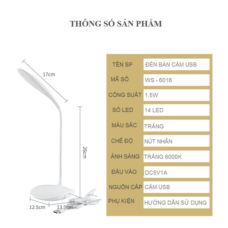 ĐÈN BÀN CHỐNG CẬN USB MÃ ( WS - 6016 ) HÀNG CHẤT LƯỢNG CAO