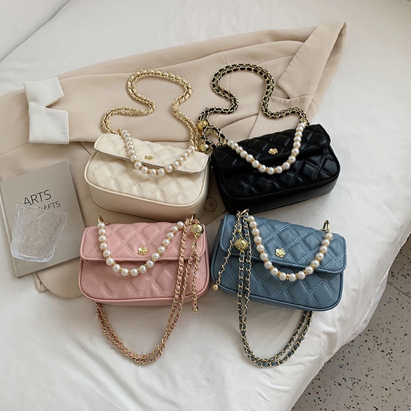 Túi đeo chéo IELGY đính kim cương giả và ngọc trai giả phong cách cổ điển dành cho nữ